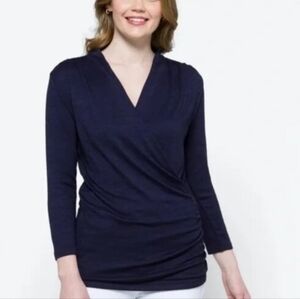 41 Hawthorn Navy Blue Surplice Wrap Ruched Knit Top | Medium